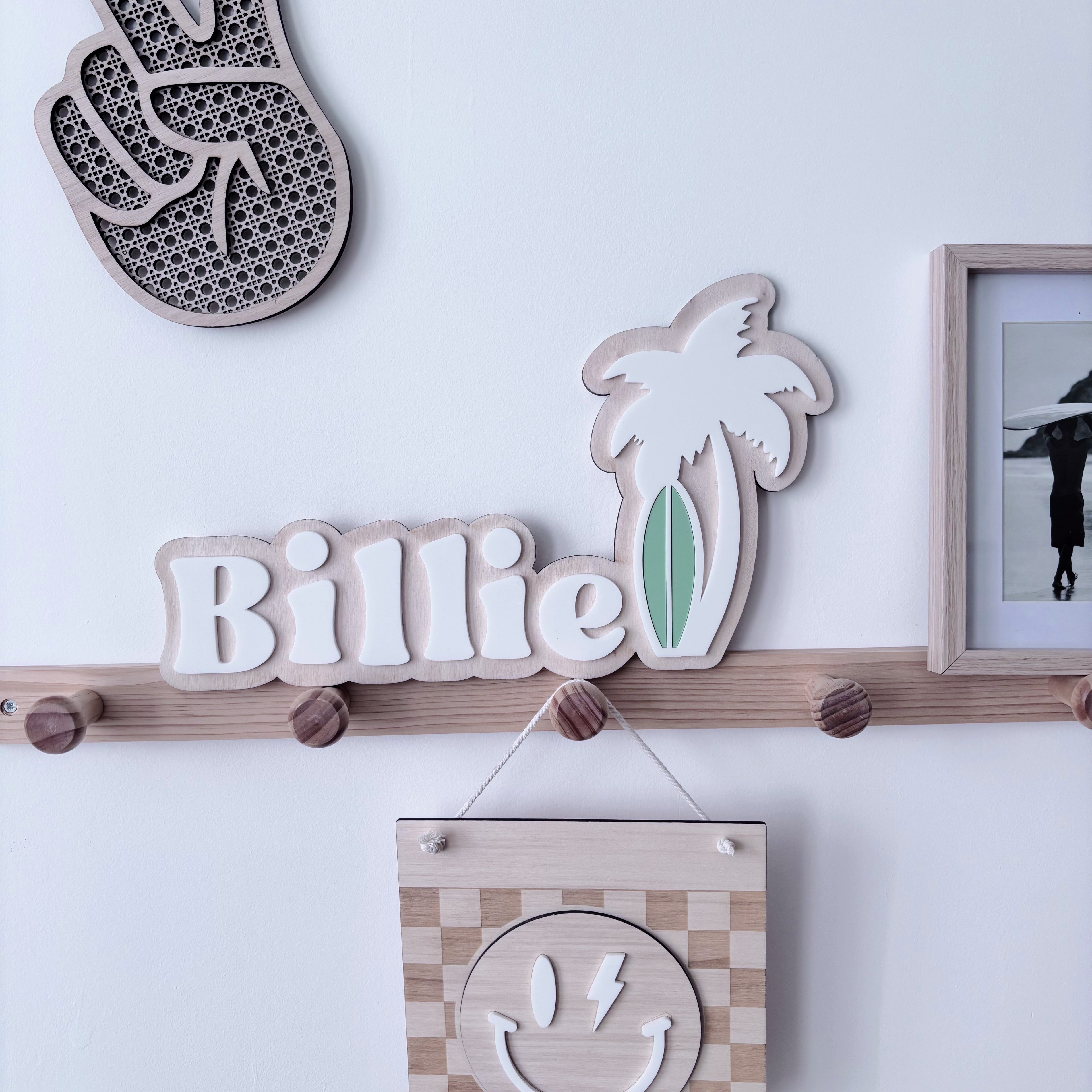prénom bois palmier surf décoration chambre enfant